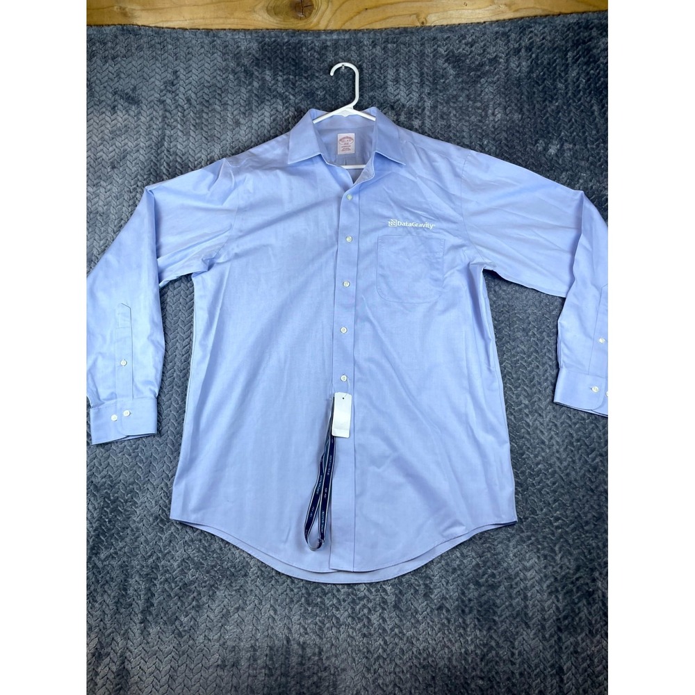 Brooks Brothers 1818 Dress Shirt Mens 15.5 Blue Cotton Madison Fit Non Iron